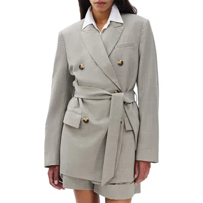 Rag & Bone Virginia Tie Waist Double Breasted Blazer In Gray