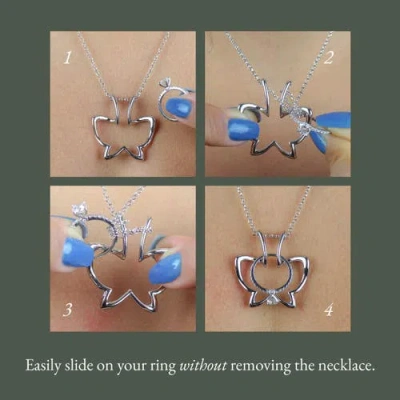 Emily C Butterfly Ring Holder Necklace, Sterling Silver Wedding Ring Keeper, Necklace Jewelry , Gend In Silver
