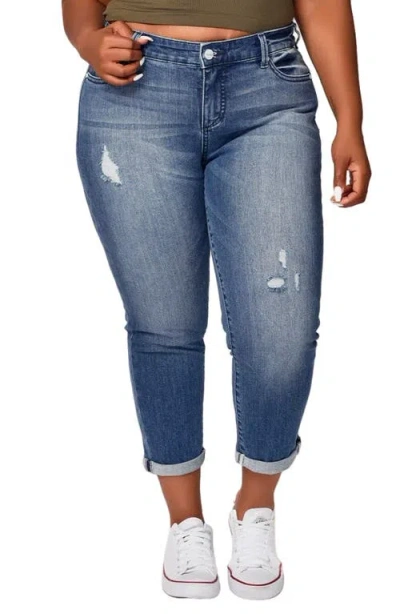 Slink Jeans Mid Rise Crop Boyfriend Jeans In Blue