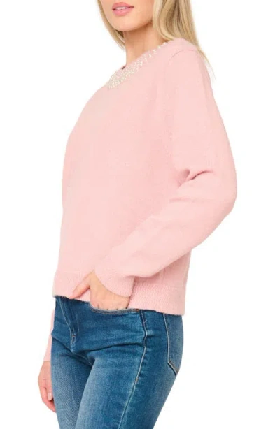 Gibsonlook Soirée Imitation Pearl Embellished Sweater In Pink