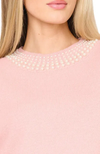 Gibsonlook Soirée Imitation Pearl Embellished Sweater In Pink
