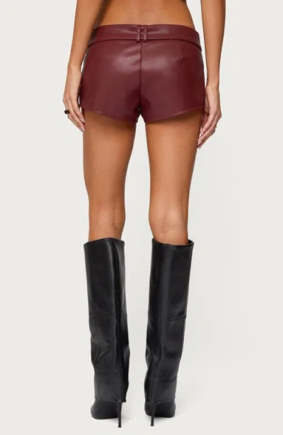Edikted Alba Faux Leather Micro Shorts In Brown