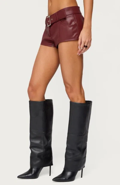 Edikted Alba Faux Leather Micro Shorts In Brown