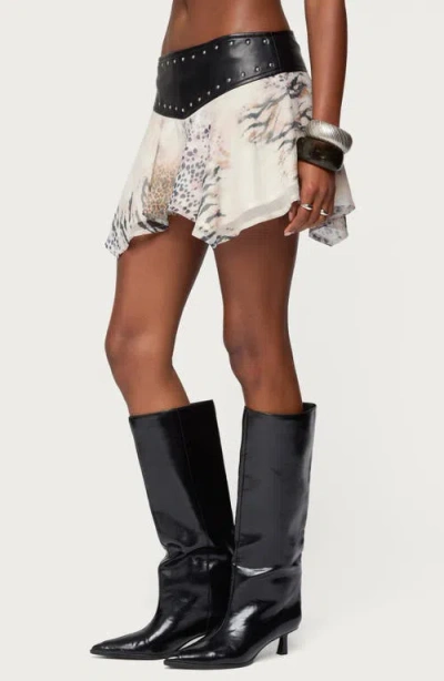 Edikted Letta Animal Print Chiffon & Faux Leather Miniskirt In Multi