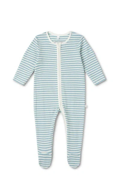 Mori Ribbed Stripe Two Way Zip-up Sleepsuit In Blue