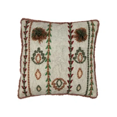 Storied Home Embroidered Cotton Pillow In Multi