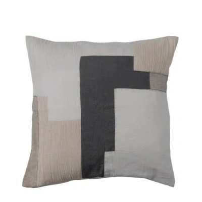 Storied Home Cotton Throw Pillow Cover With Patchwork In White