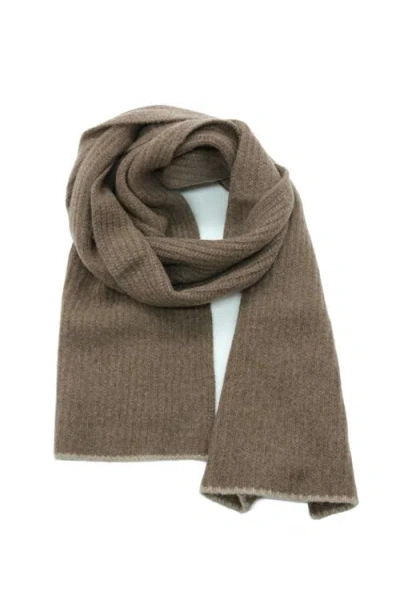 Portolano Cashmere Ribbed Scarf With Contrast Color In Brown