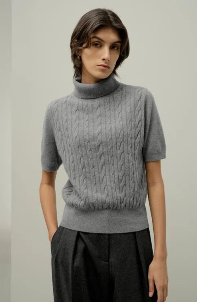 Lilysilk Cable-knit Baby Cashmere Turtleneck Top In Gray