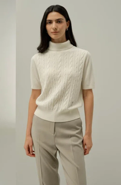 Lilysilk Cable-knit Baby Cashmere Turtleneck Top In Neutral