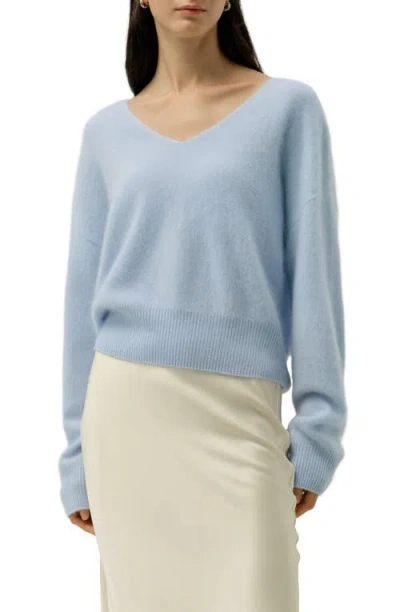 Lilysilk Brushed V-neck Cashmere Sweater In Blue