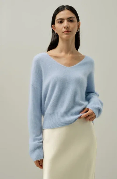 Lilysilk Brushed V-neck Cashmere Sweater In Blue