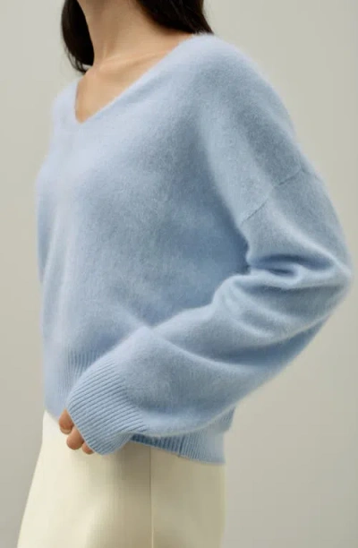 Lilysilk Brushed V-neck Cashmere Sweater In Blue