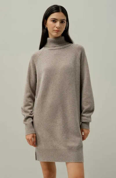 Lilysilk Wool-cashmere Turtleneck Sweater Dress In Brown