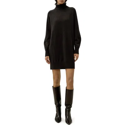 Lilysilk Wool-cashmere Turtleneck Sweater Dress In Black