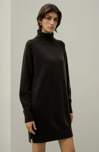 Lilysilk Wool-cashmere Turtleneck Sweater Dress In Black