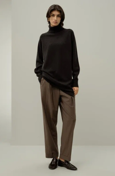 Lilysilk Wool-cashmere Turtleneck Sweater Dress In Black