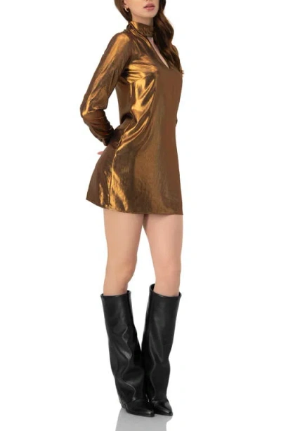 Ivonne Short Satin Dress With Keyhole Neckline In Brown