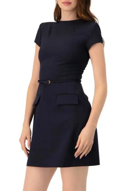 Ivonne Short Dress With Belt And Faux Pockets In Blue