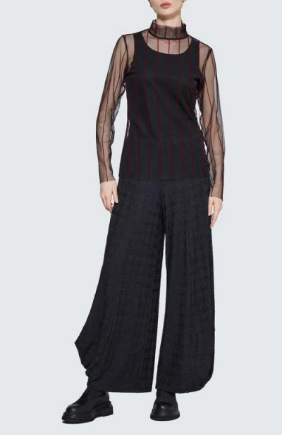 Luukaa Noelle Striped Mesh Layered Blouse In Black