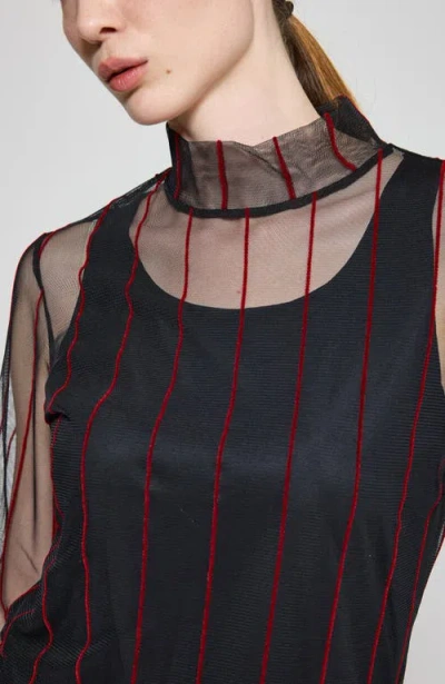 Luukaa Noelle Striped Mesh Layered Blouse In Black