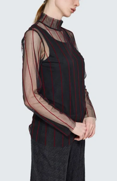 Luukaa Noelle Striped Mesh Layered Blouse In Black