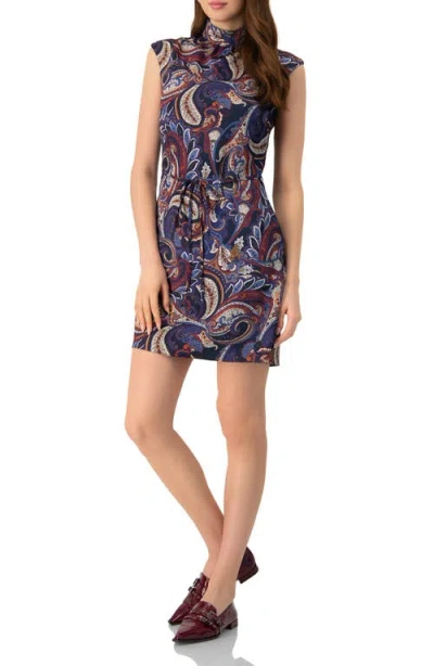 Ivonne Short Off-shoulder Paisley Print Dress In Brown