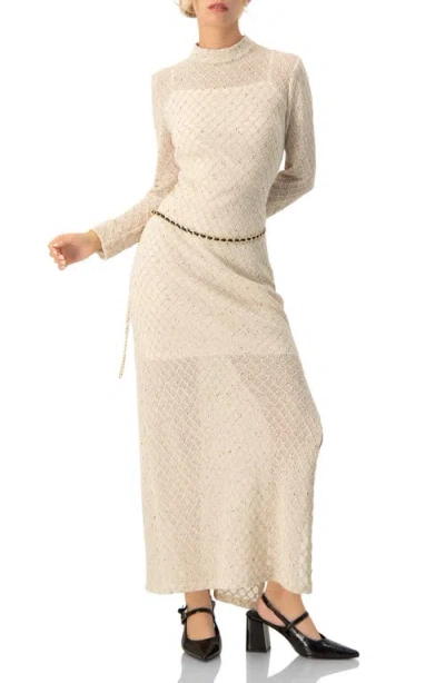 Ivonne High Neck Knitted Long Dress In Brown