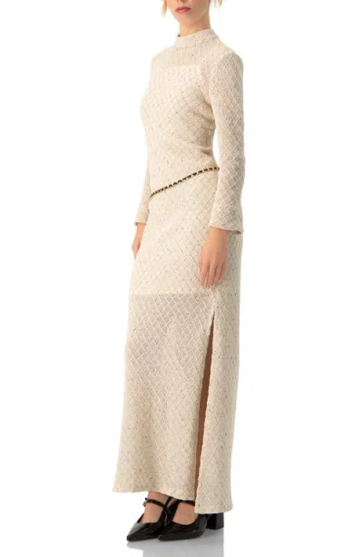 Ivonne High Neck Knitted Long Dress In Brown