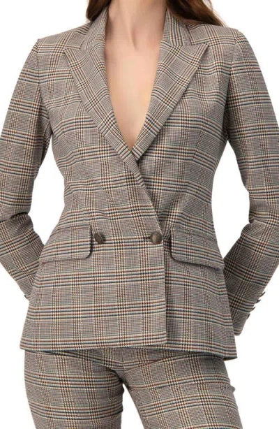 Ivonne Double-breasted Prince Of Wales Blazer In Brown
