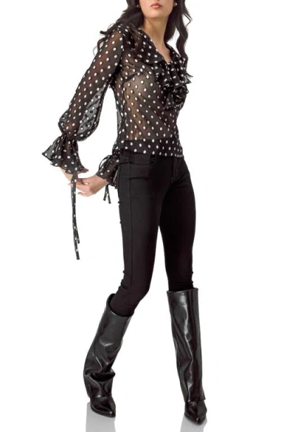 Ivonne See-through Polka Dot V-neck Blouse In Black