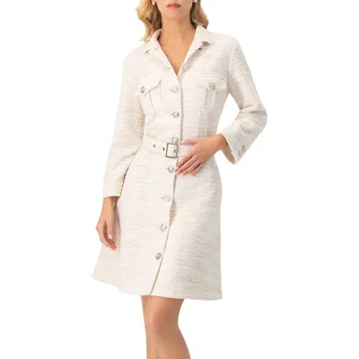 Ivonne Tweed Belted Button Down Dress In Brown