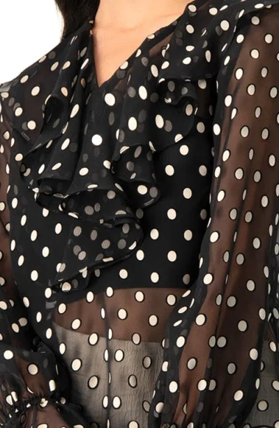 Ivonne See-through Polka Dot V-neck Blouse In Black
