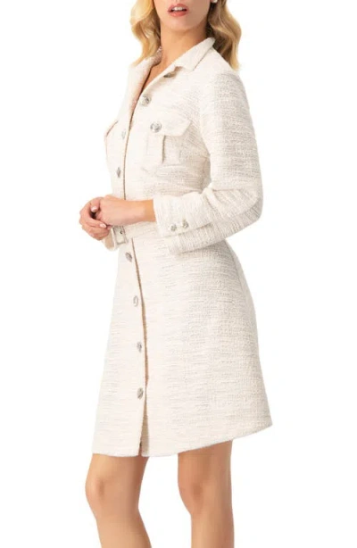 Ivonne Tweed Belted Button Down Dress In Brown