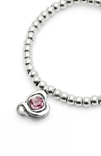 Unode50 Beaded Stretch Bracelet With Heart And Pink Crystal In Metallic