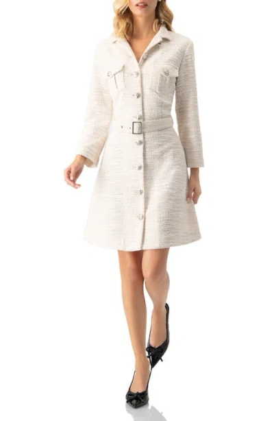 Ivonne Tweed Belted Button Down Dress In Brown