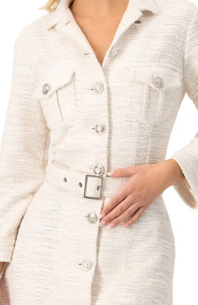 Ivonne Tweed Belted Button Down Dress In Brown