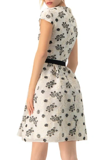 Ivonne Floral Embroidered Short A-line Dress In Brown