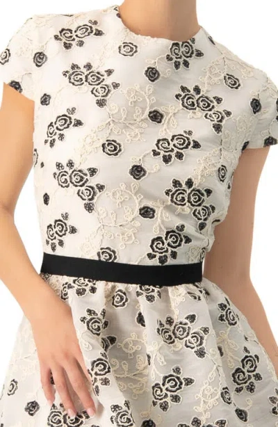 Ivonne Floral Embroidered Short A-line Dress In Brown