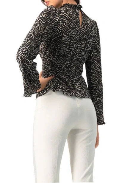 Ivonne Long Sleeve Polka Dot Pleated Blouse In Black