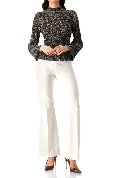 Ivonne Long Sleeve Polka Dot Pleated Blouse In Black