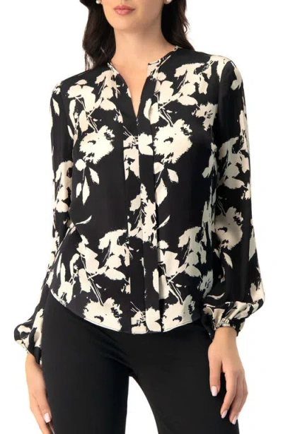 Ivonne Double Front Placket Satin Shirt In Black