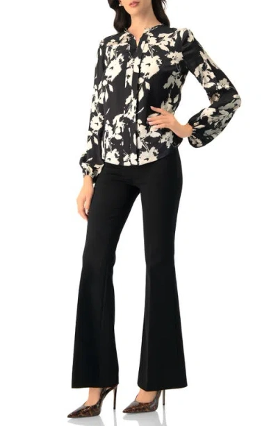Ivonne Double Front Placket Satin Shirt In Black