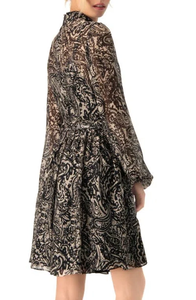 Ivonne Paisley Printed Short Dress With Waist Tie In Black