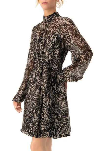 Ivonne Paisley Printed Short Dress With Waist Tie In Black