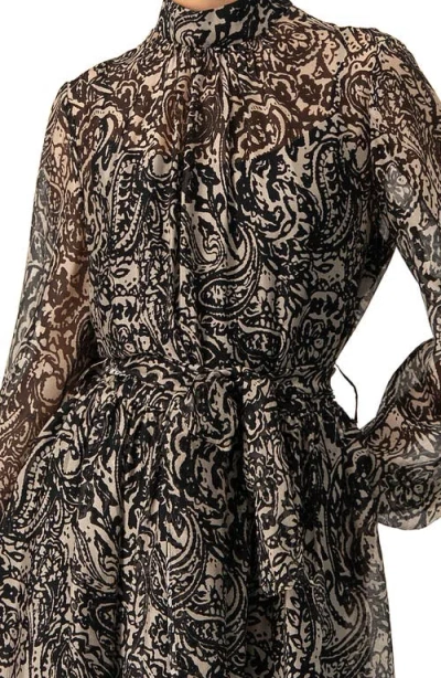 Ivonne Paisley Printed Short Dress With Waist Tie In Black