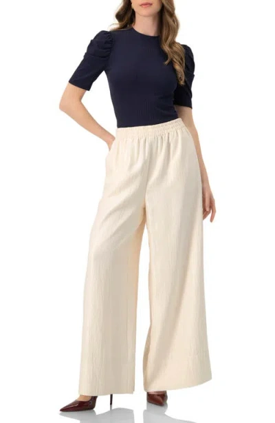 Ivonne Puff Shoulder Ribbed-knit T-shirt In Blue