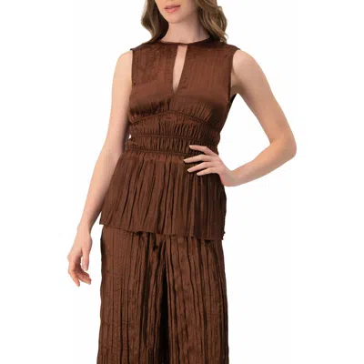 Ivonne Satin Sleeveless Pleated Blouse In Brown