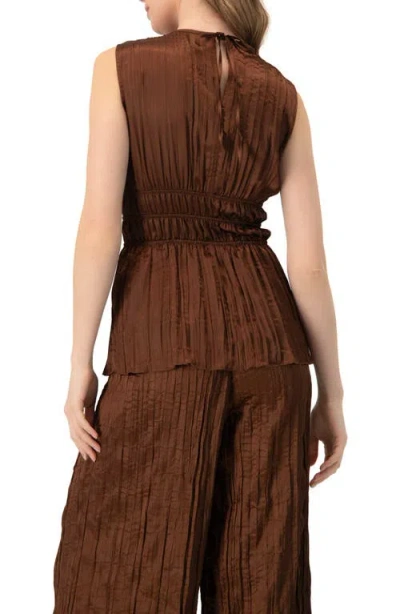 Ivonne Satin Sleeveless Pleated Blouse In Brown