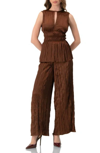 Ivonne Satin Sleeveless Pleated Blouse In Brown
